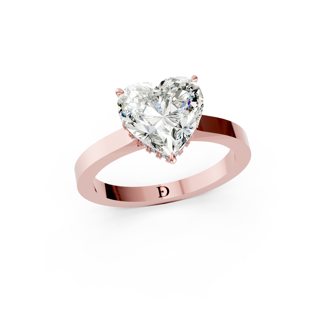Heart Solitaire Diamond Hidden Halo Ring
