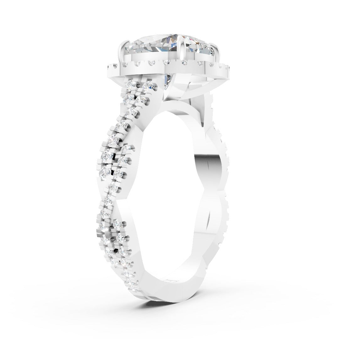 Cushion Cut Diamond Halo with Twisted Pave Ring