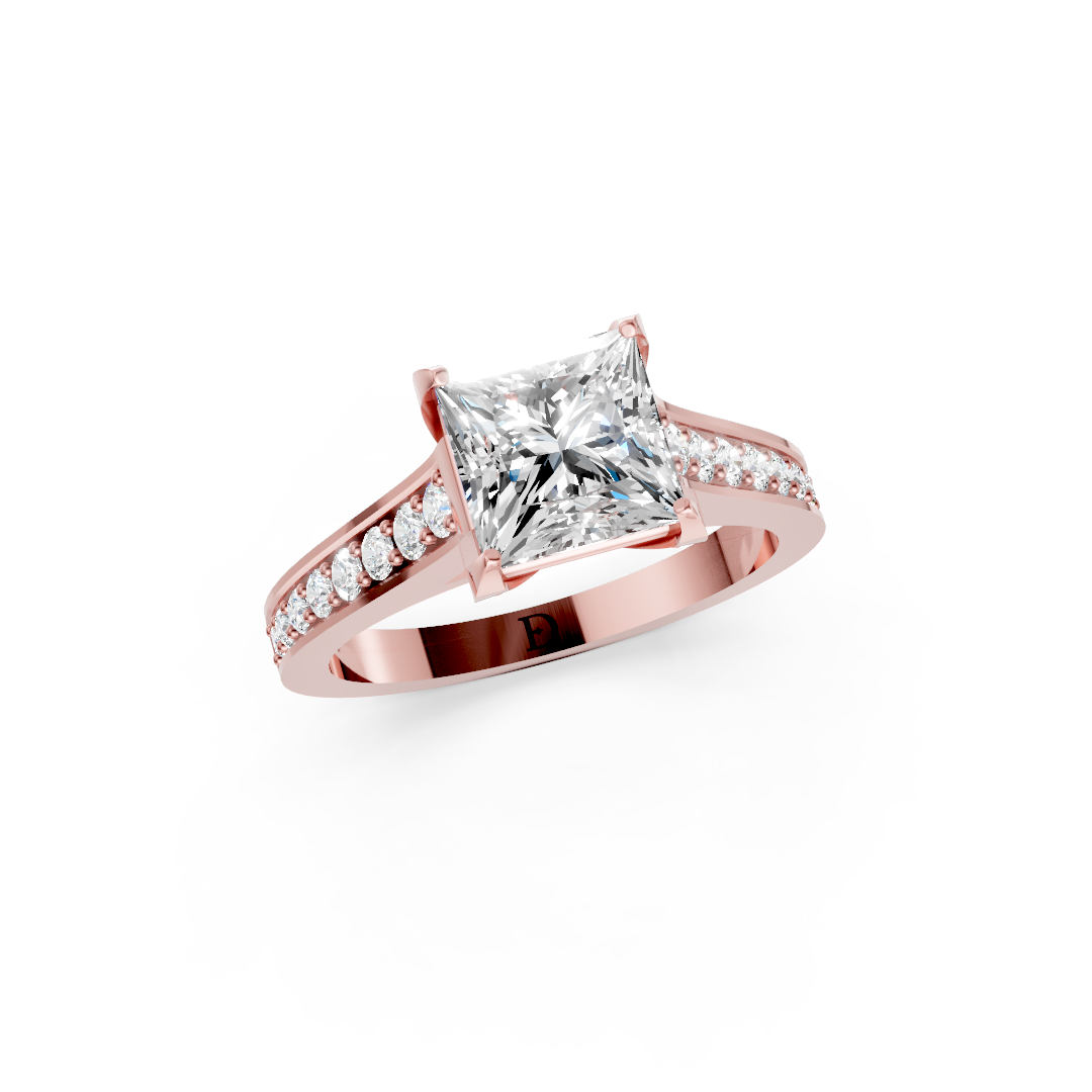 Princess Cut Diamond with Pavé Bridge Hidden Halo Ring