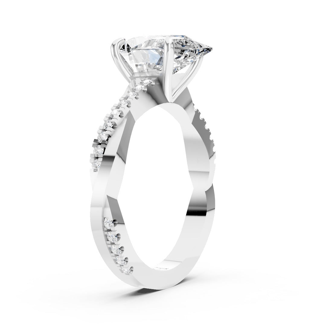 Pear Cut Diamond Twisted Anniversary Ring With Pave Band