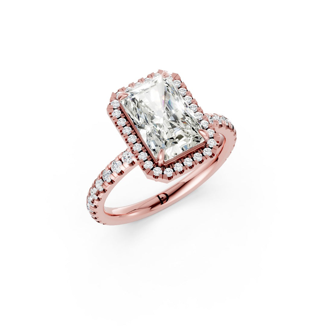 Lab Grown Radiant Diamond Halo Engagement Ring With Pave Set Band