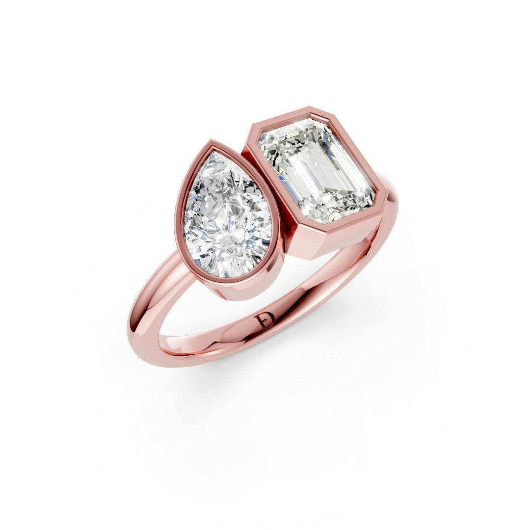 Toi at Moi Bezel Set Pear and Emerald Cut Diamond Anniversary Ring
