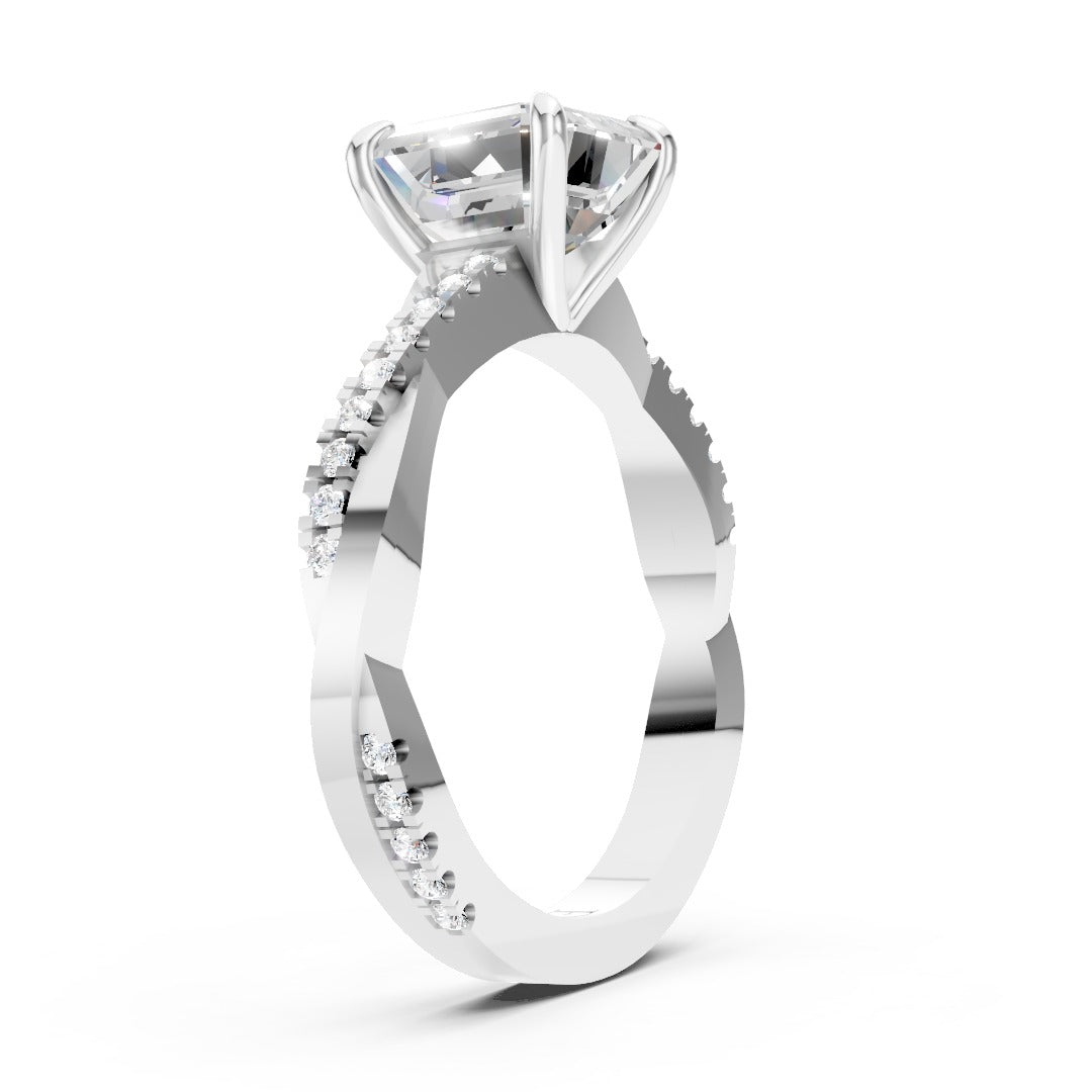 Asscher Cut Diamond Twisted Anniversary Ring With Pave Band