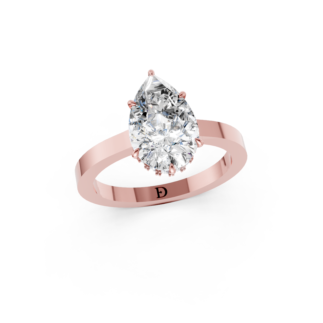 Pear Solitaire Diamond Hidden Halo Ring