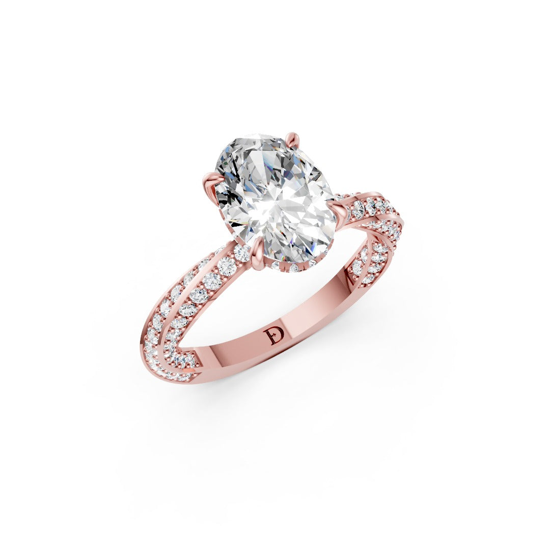 Hidden Halo Oval Cut With Double Row Twisted Ring