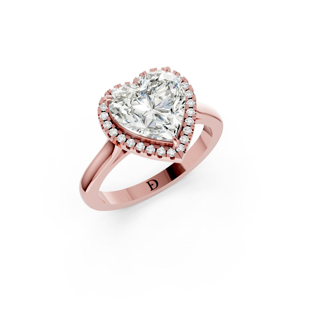 Heart Brilliant Cut Halo Diamond Cathedral Shank Ring
