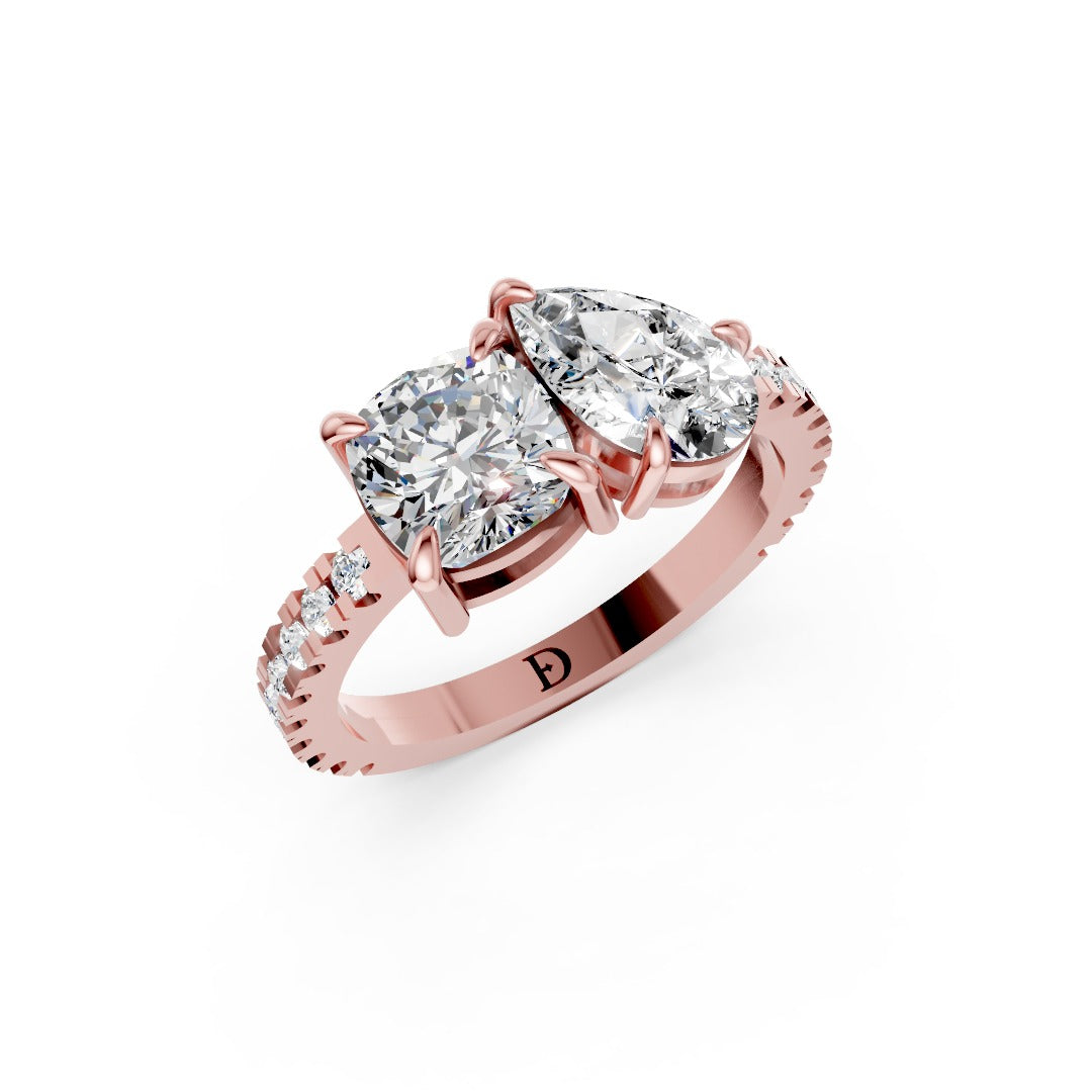 You And Me Cushion and Pear Diamond Ring