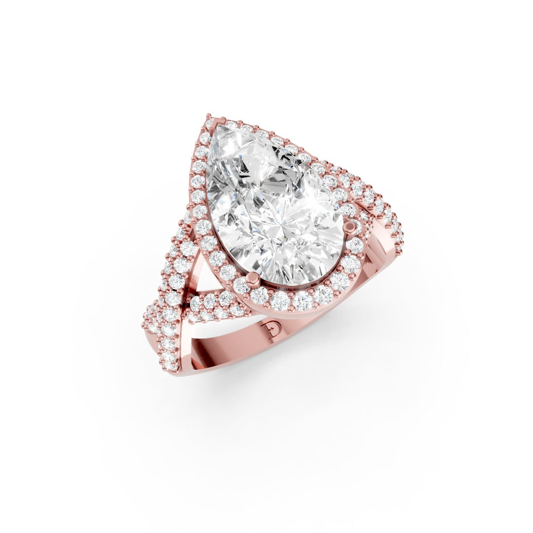 Pear Cut Twisted Pave Half Eternity Halo Diamond Ring