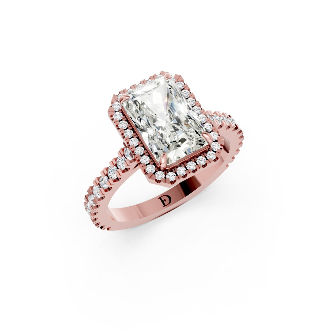 Radiant Cut Diamond Floating Halo with Pavé Ring
