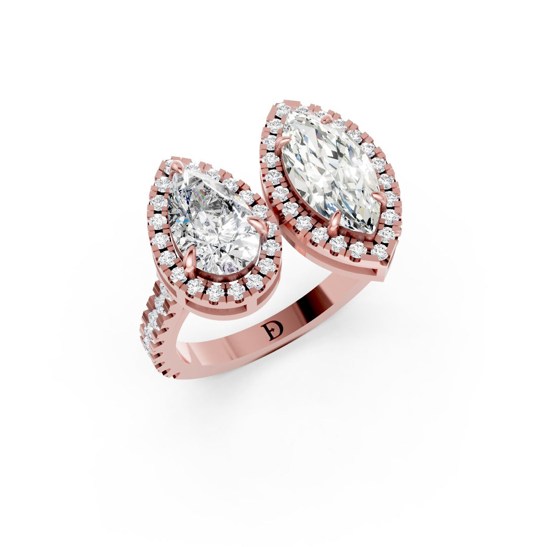 You And Me Pear And Marquise Diamond Cathedral Shank Ring