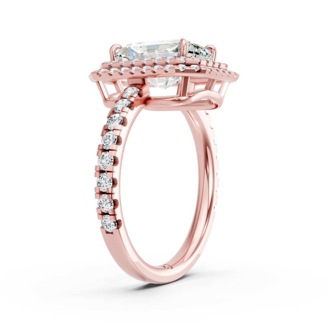 Radiant Cut Diamond with Double Halo Setting and Pave Engagement Ring