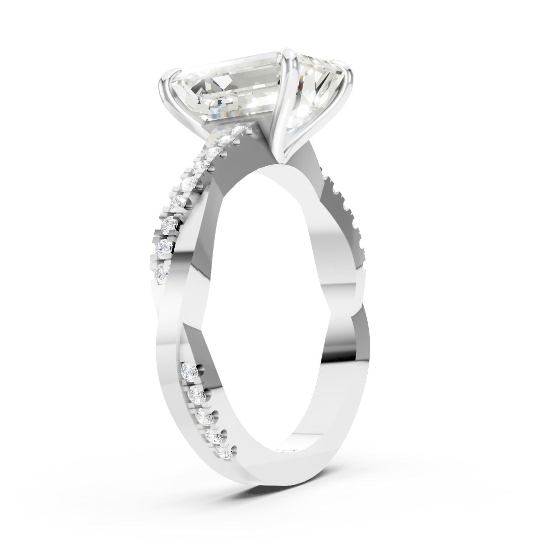 Emerald Cut Diamond Twisted Anniversary Ring With Pave Band