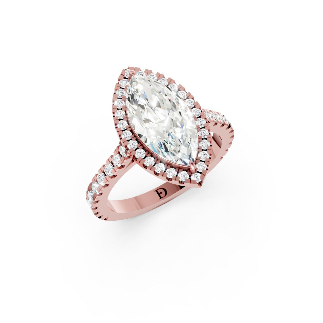 Marquise Cut Diamond Floating Halo with Pavé Ring