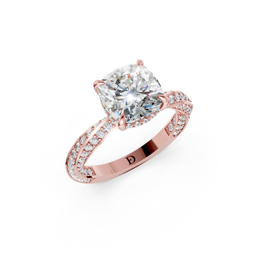 Hidden Halo Cushion Cut With Double Row Twisted Ring