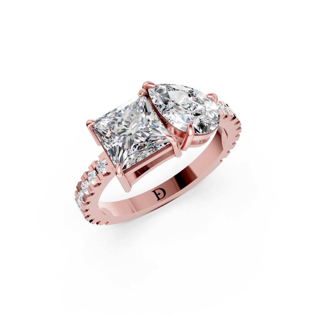 You And Me Princess And Pear Diamond Ring