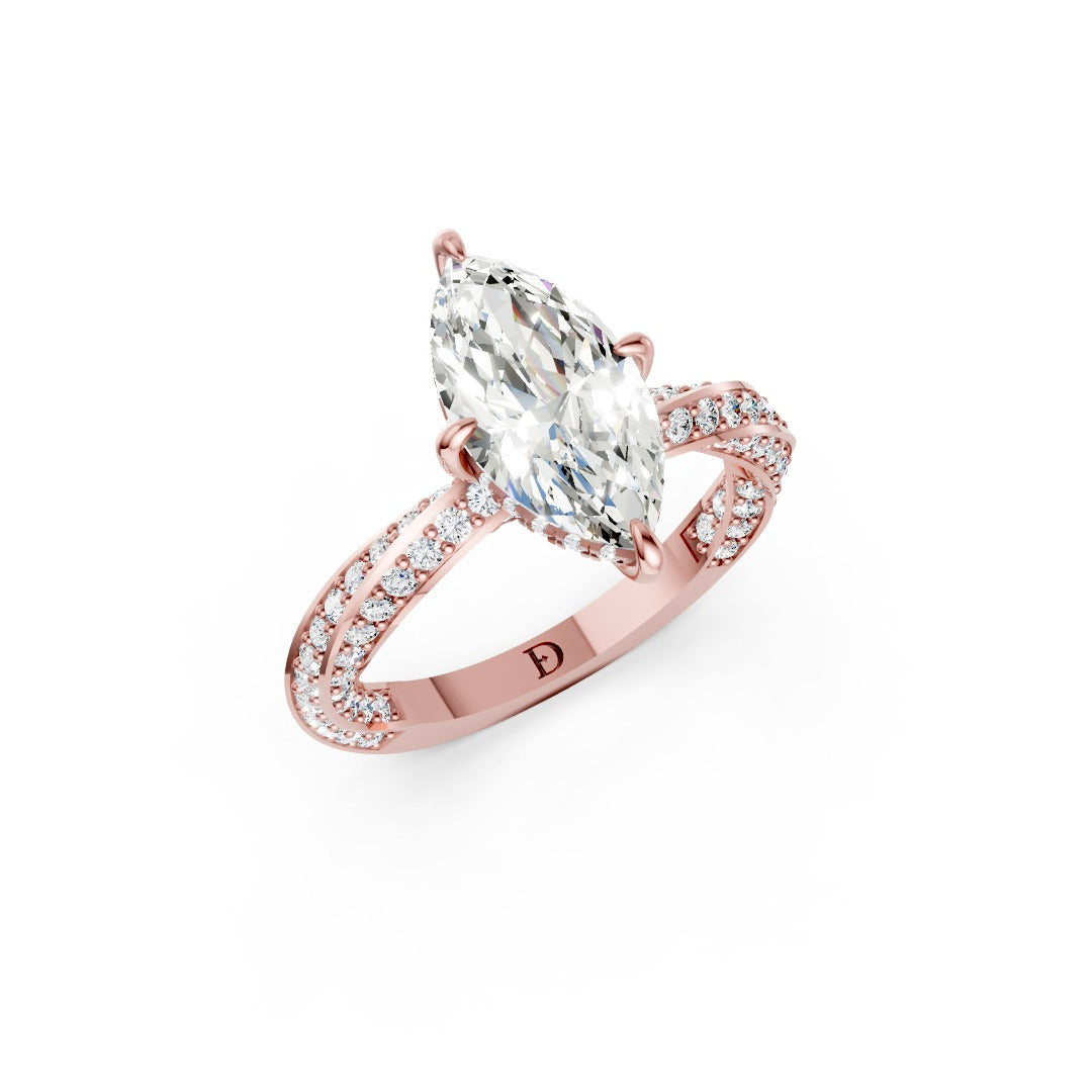 Hidden Halo Marquise Cut With Double Row Twisted Ring
