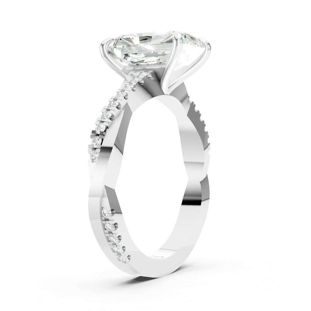 Radiant Cut Diamond Twisted Anniversary Ring With Pave Band