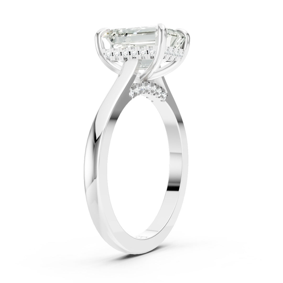 Emerald Diamond Solitaire With Under-Halo & Bridge Accents