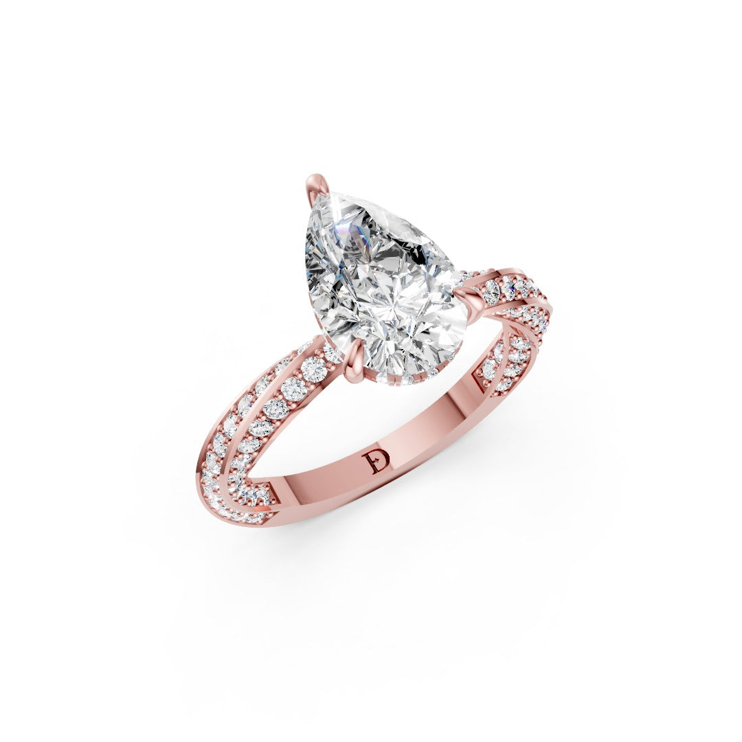 Hidden Halo Pear Cut With Double Row Twisted Ring
