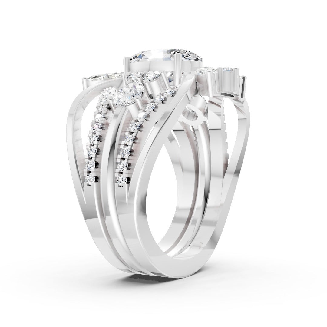 Art Deco Oval Cut Lab Grown Diamond Vintage Floral Cluster Bridal Ring Set