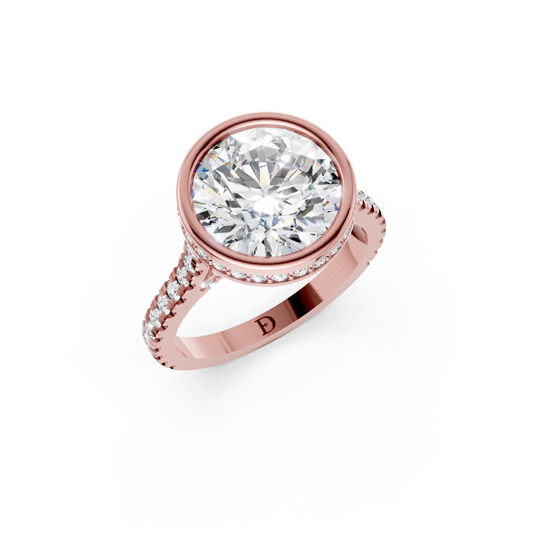 Round Brilliant Diamond Bezel Engagement Ring with Hidden Halo Diamond