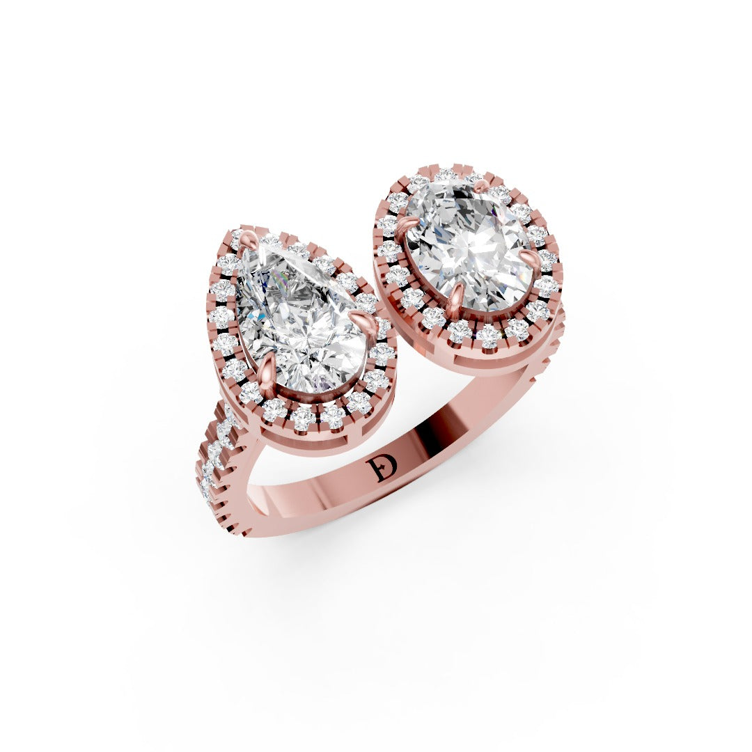You And Me Pear And Oval Diamond Cathedral Shank Ring
