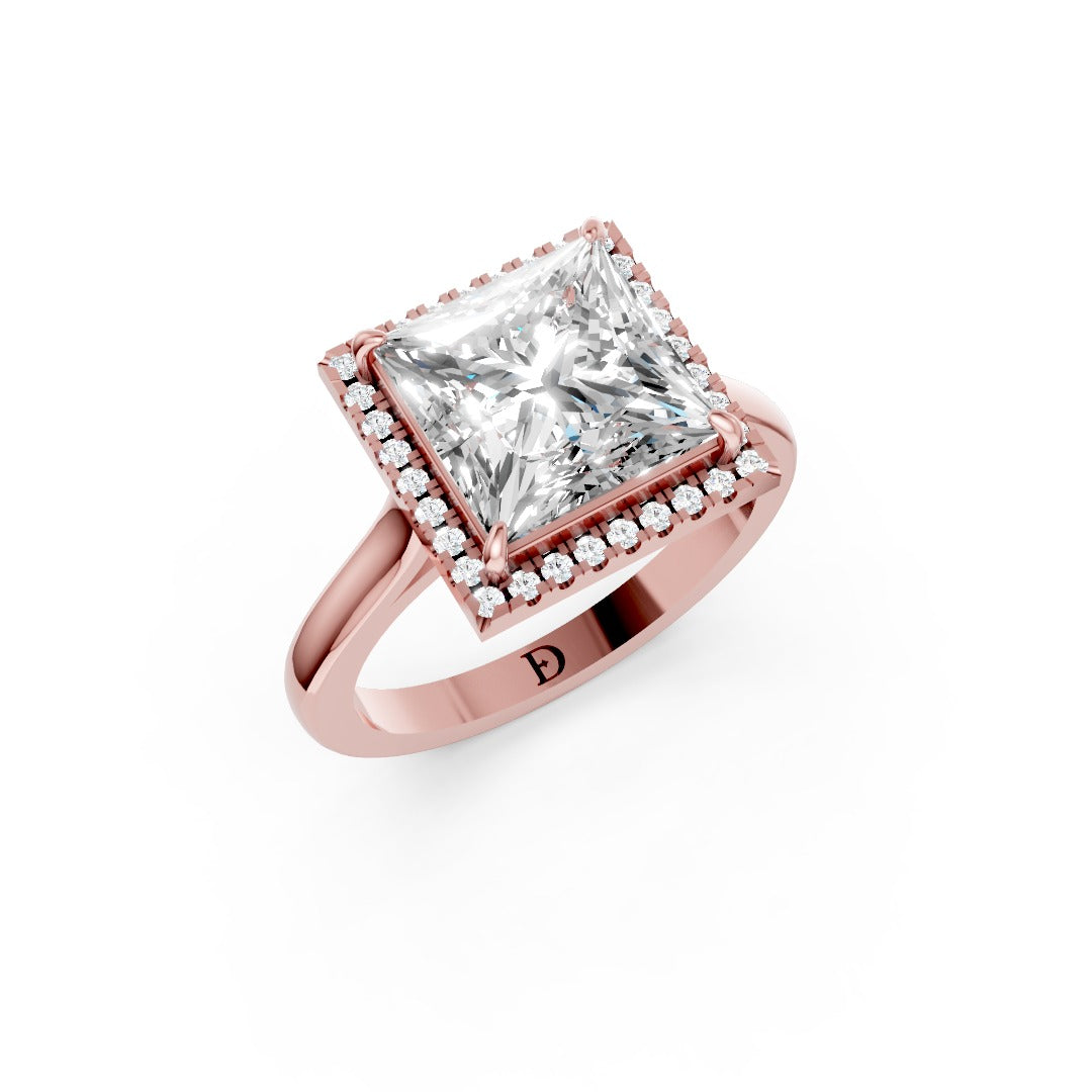 Princess Brilliant Cut Halo Diamond Cathedral Shank Ring