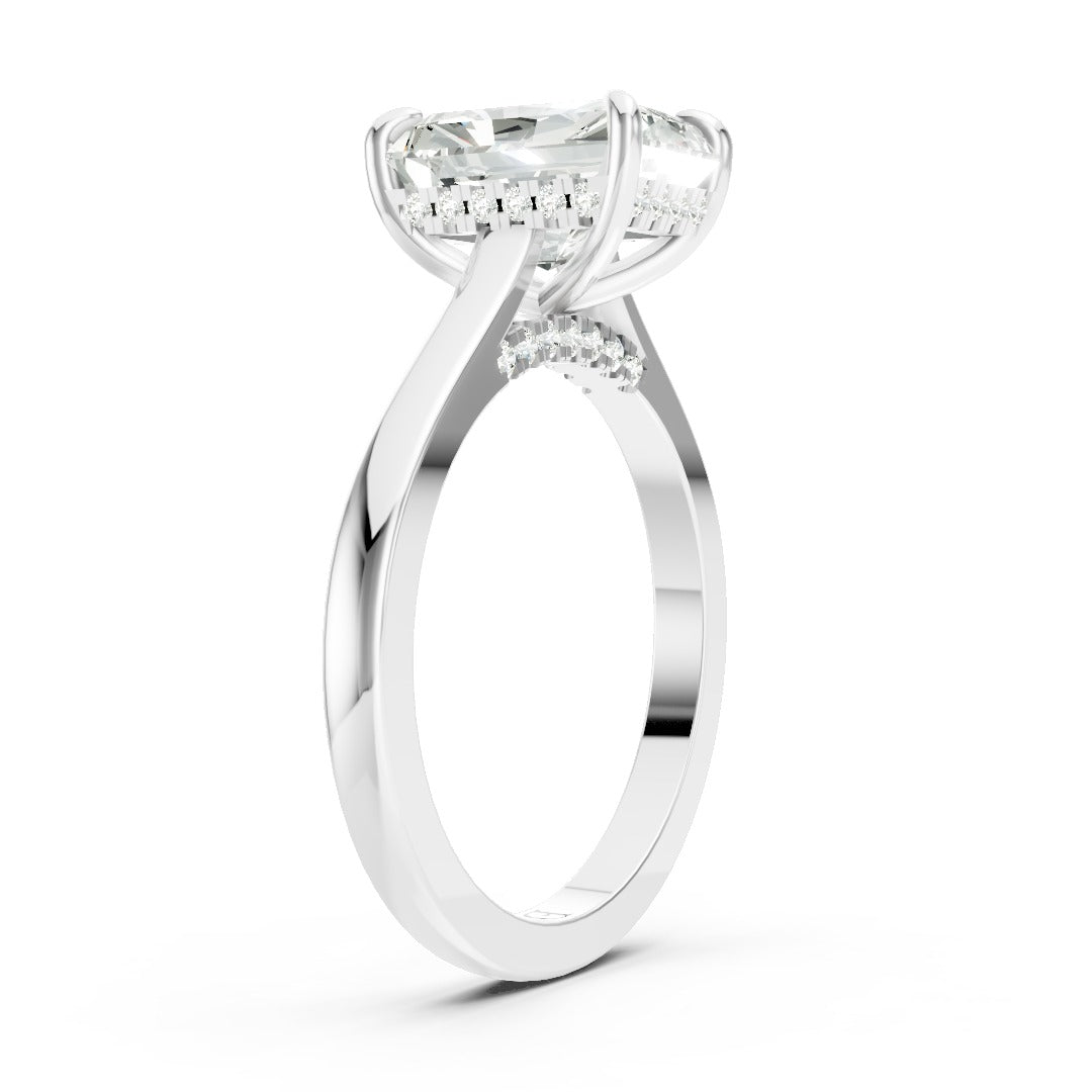 Radiant Diamond Solitaire With Under-Halo & Bridge Accents
