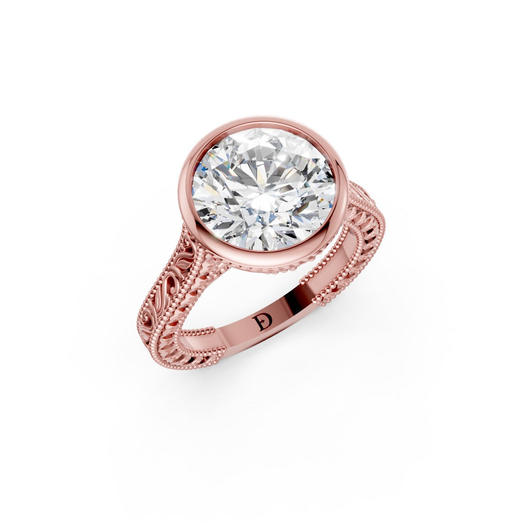 Round Cut Bezel Set Filigree Engagement Ring