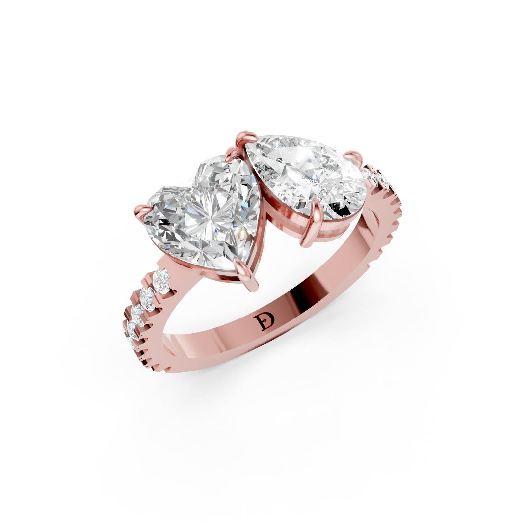 You And Me Heart And Pear Diamond Ring