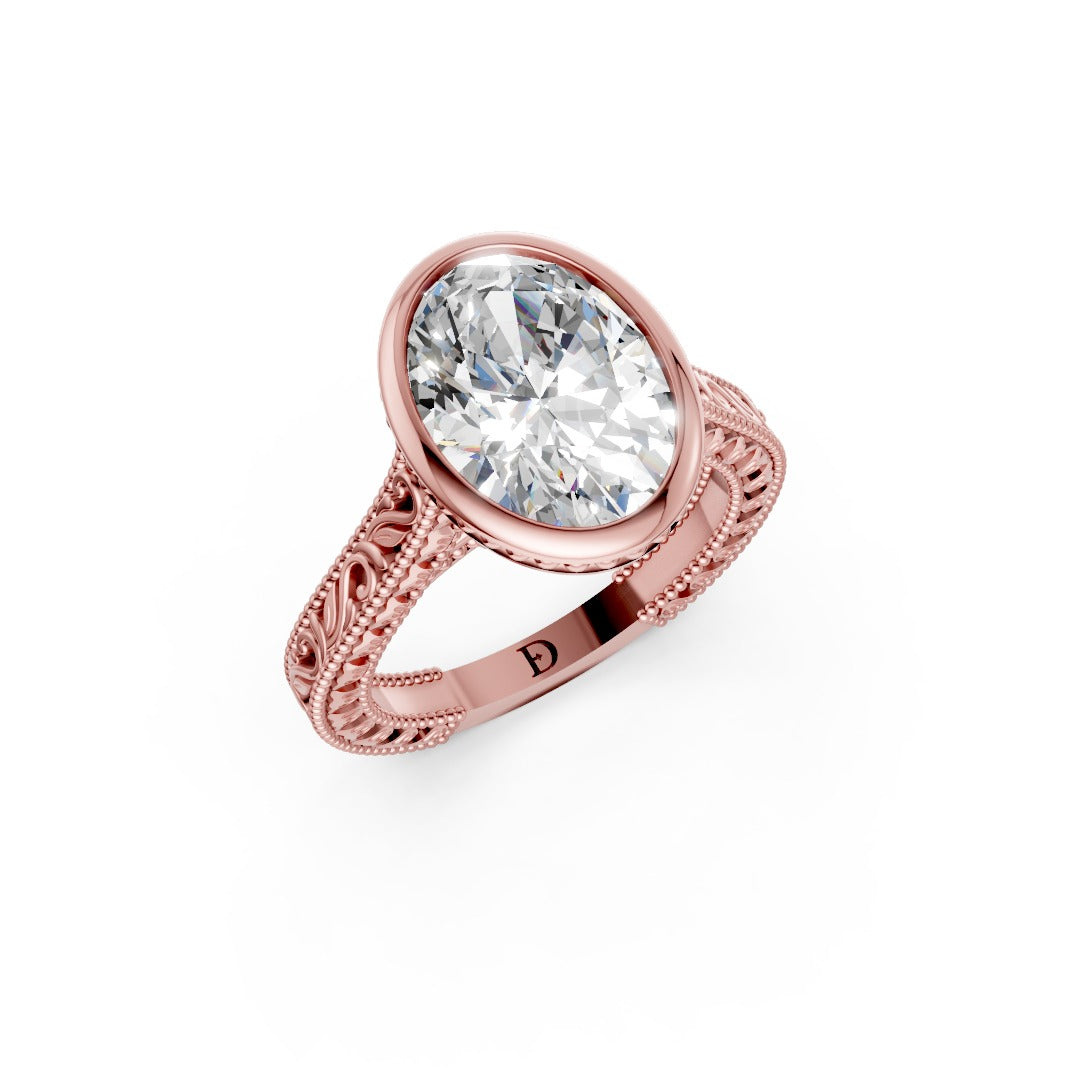 Oval Cut Bezel Set Filigree Engagement Ring
