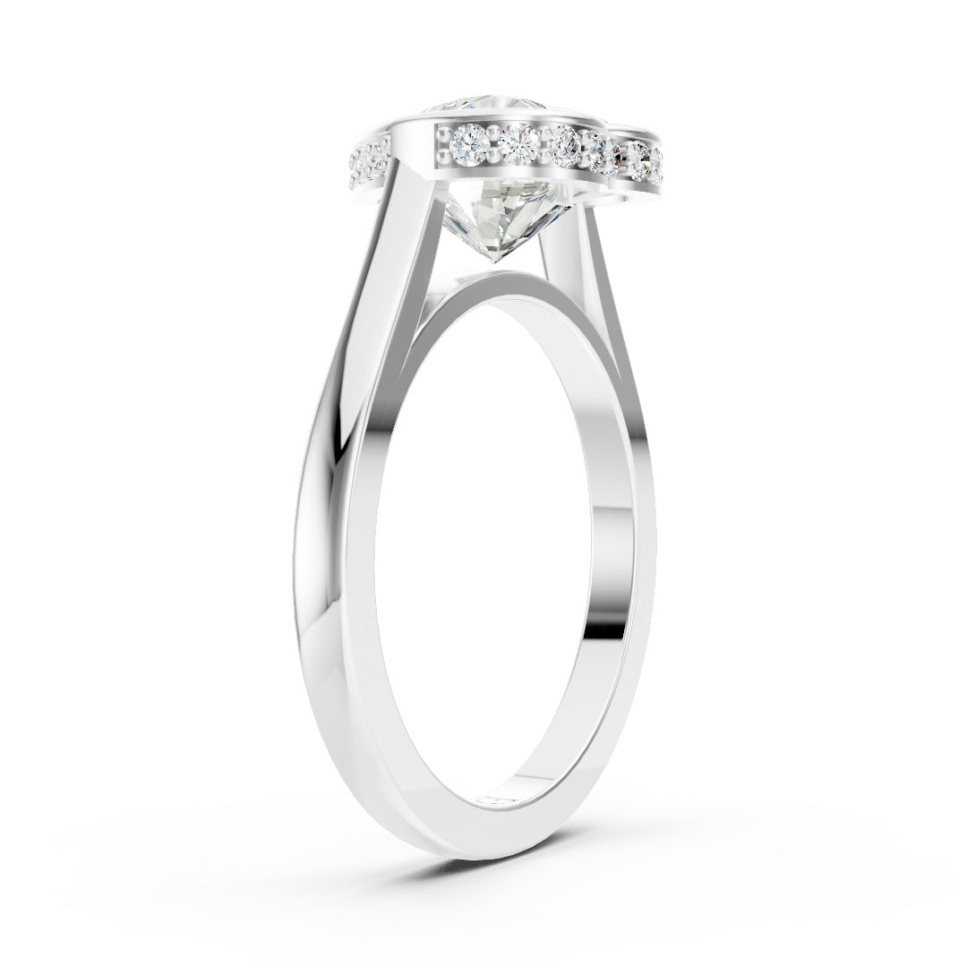 Bezel Set Heart Brilliant Solitaire Diamond Hidden Halo Engagement Ring