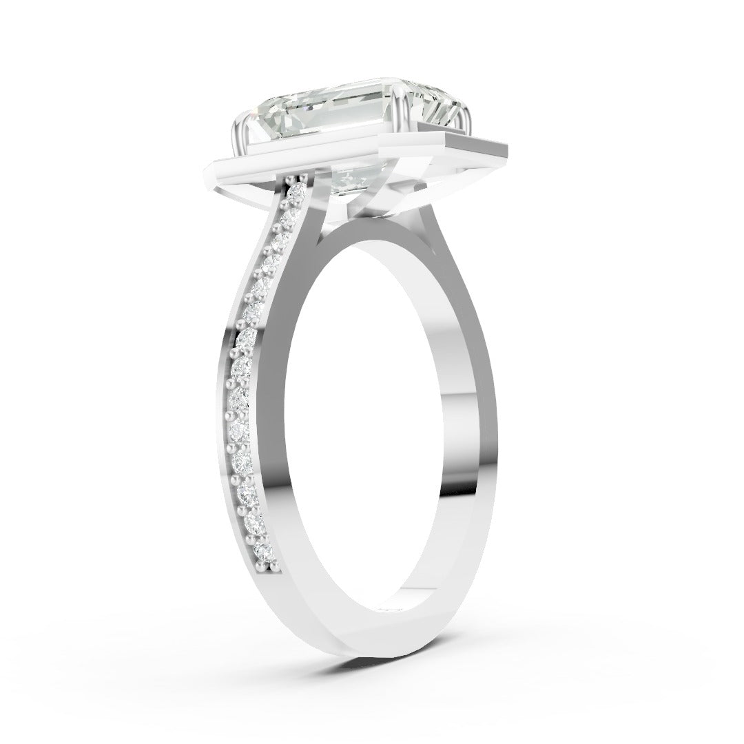 Emerald Cut Lab Grown Diamond Halo Engagement Ring