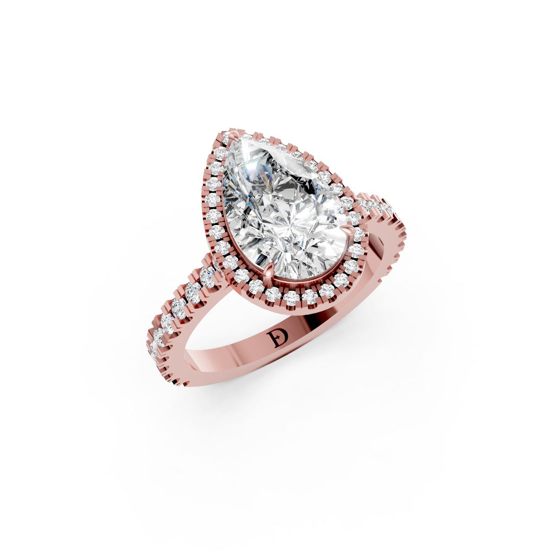 Pear Cut Diamond Floating Halo with Pavé Ring