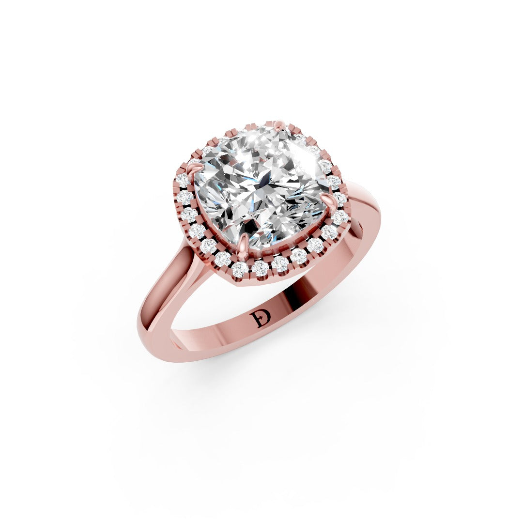 Cushion Brilliant Cut Halo Diamond Cathedral Shank Ring