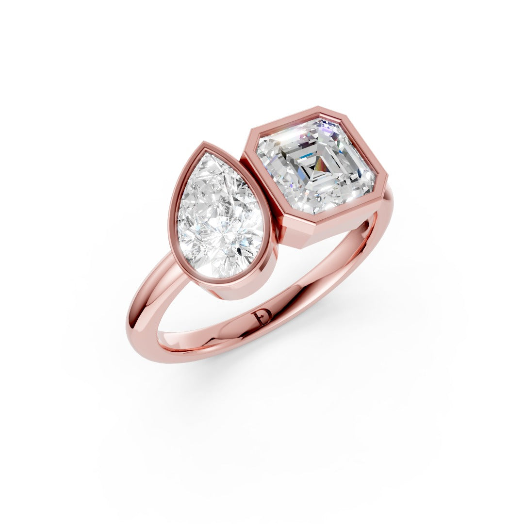 Toi at Moi Bezel Set Pear and Asscher Cut Diamond Anniversary Ring