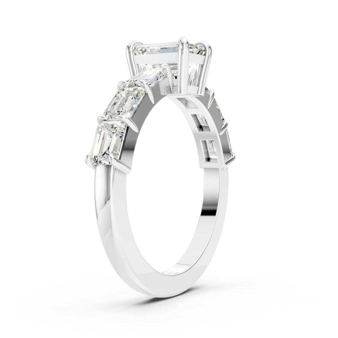 Seven-Stone Emerald Cut Diamond Engagement Ring
