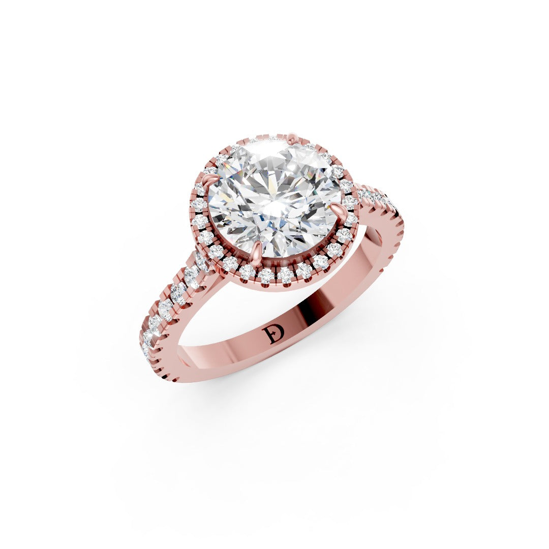 Round Cut Diamond Floating Halo with Pavé Ring