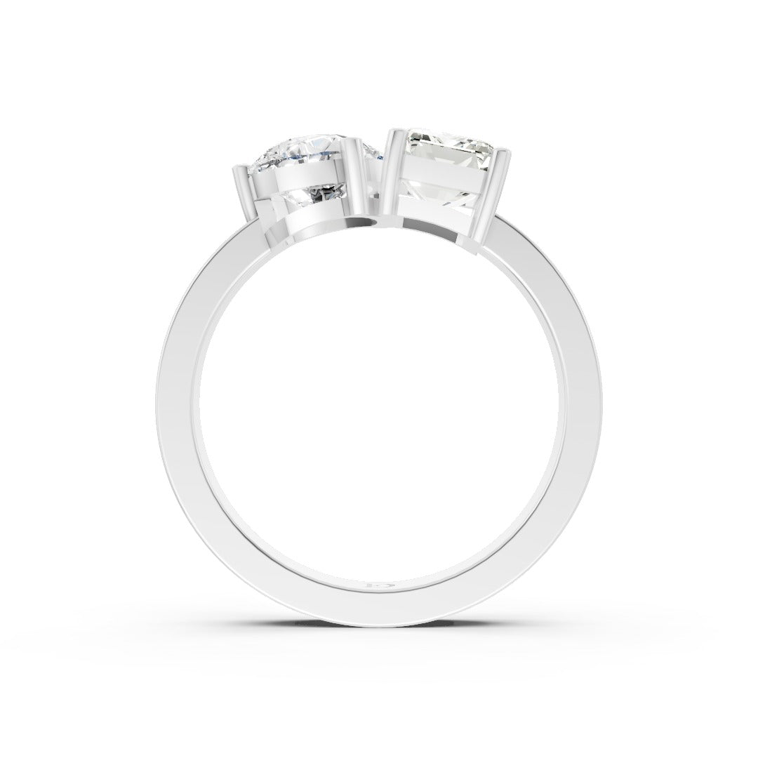 Emerald and Pear Cut Two Stone Diamond Anniversary Ring