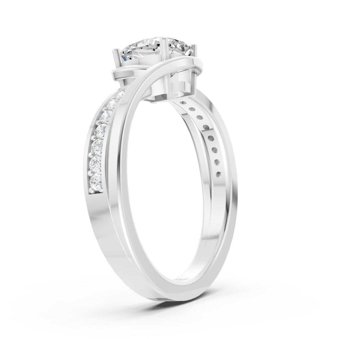 Cushion Accented Bypass Lab Diamond Engagement Ring