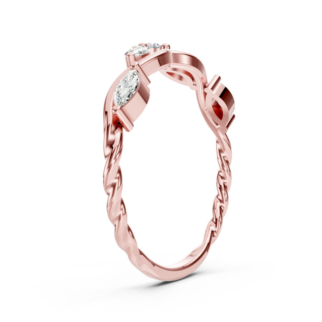Twisted Leaf Round & Marquise Diamond Wedding Band