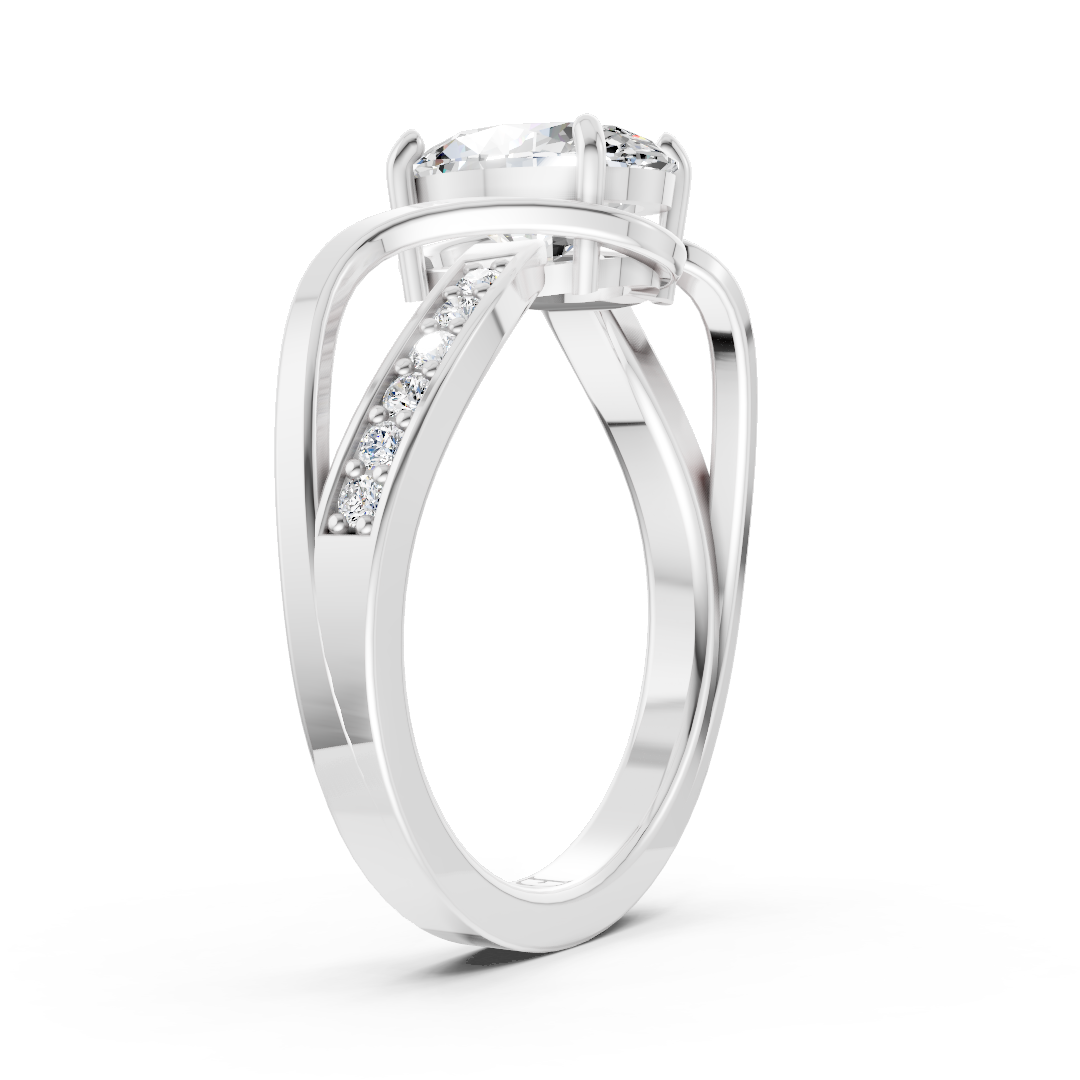 Oval Cut Diamond Bypass With Ribbon Wrap Set Ring