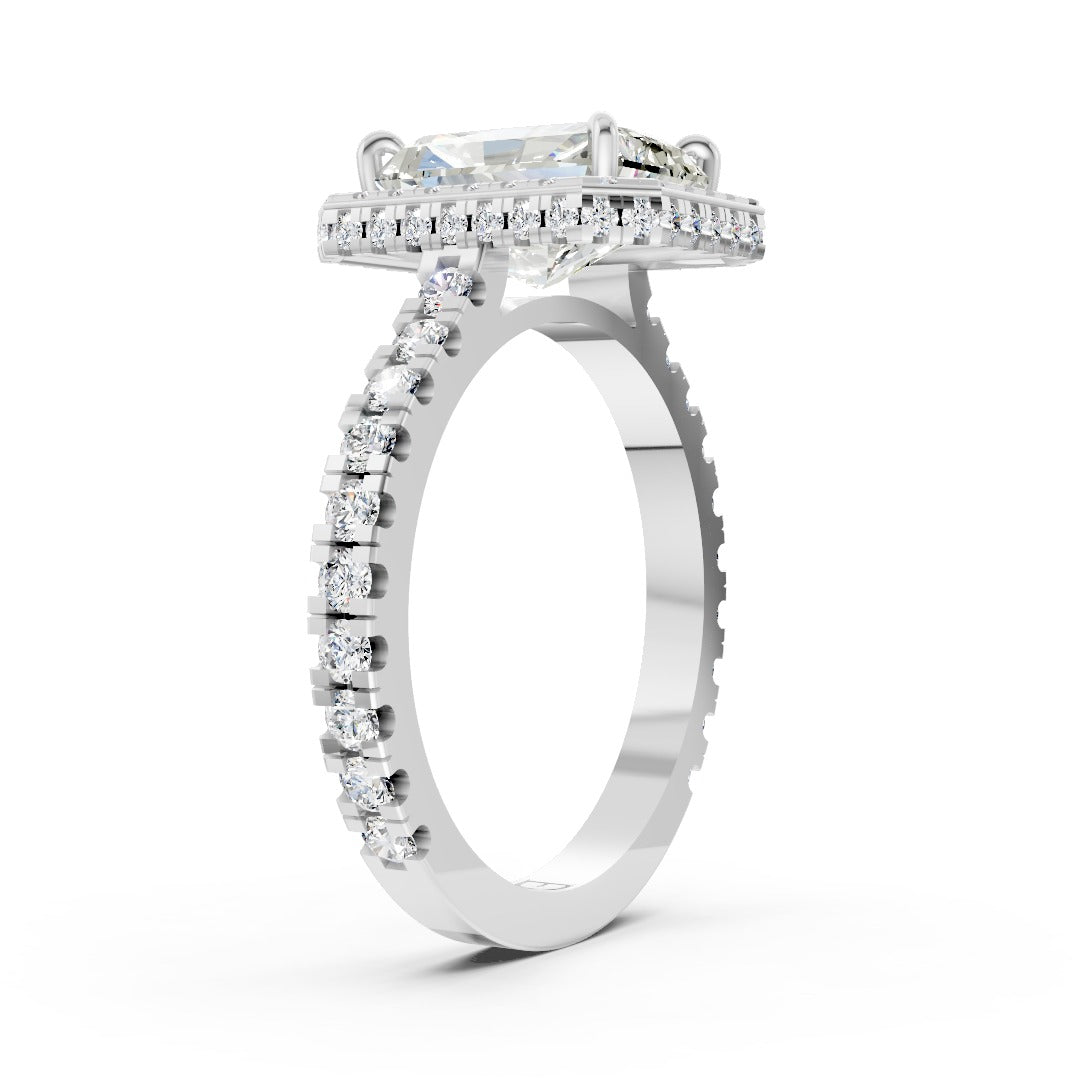 Radiant Cut Lab Grown Diamond Halo with Pave Cathedral Shank