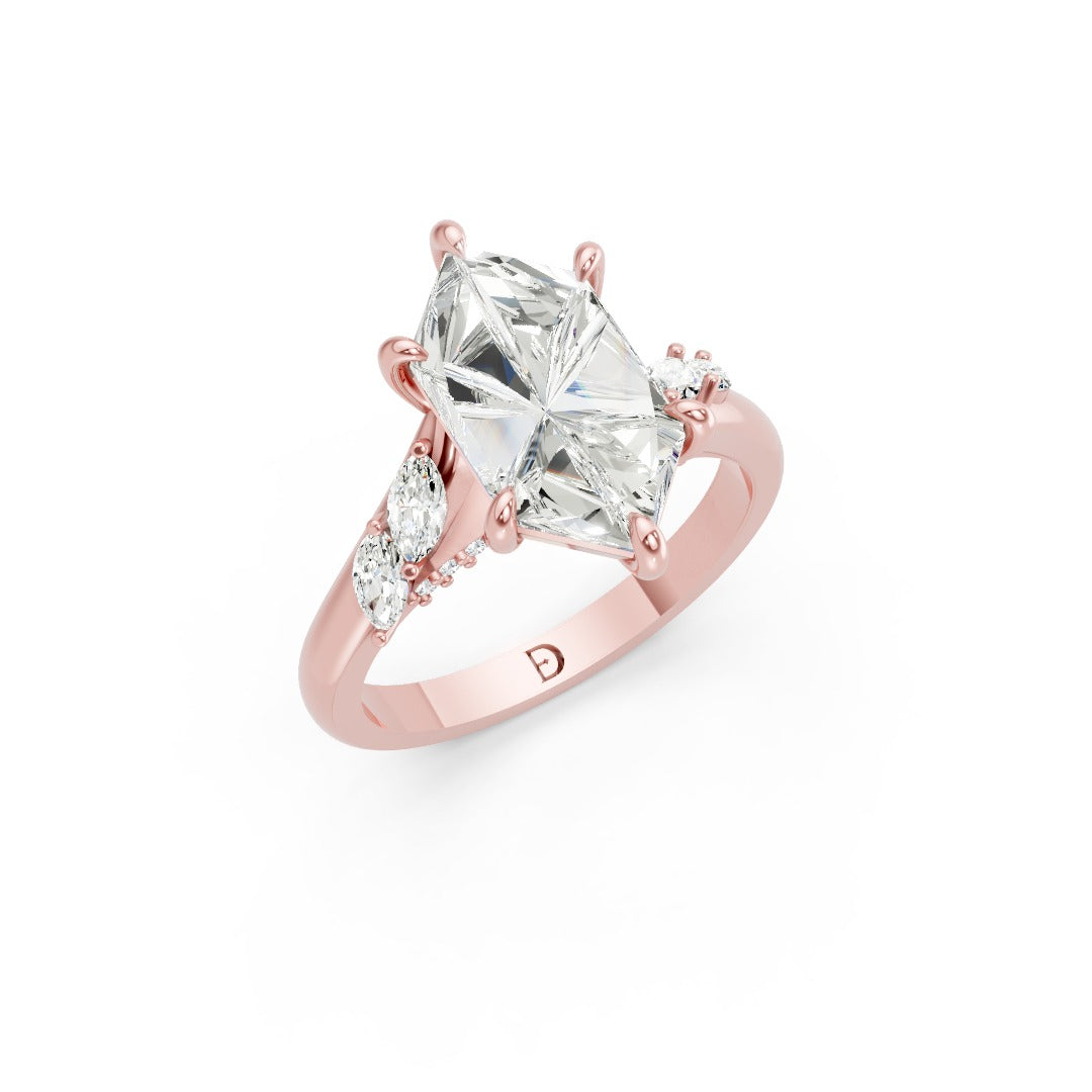 Dutch Marquise Cut Lab Grown Diamond Hidden Halo Split Shank Ring