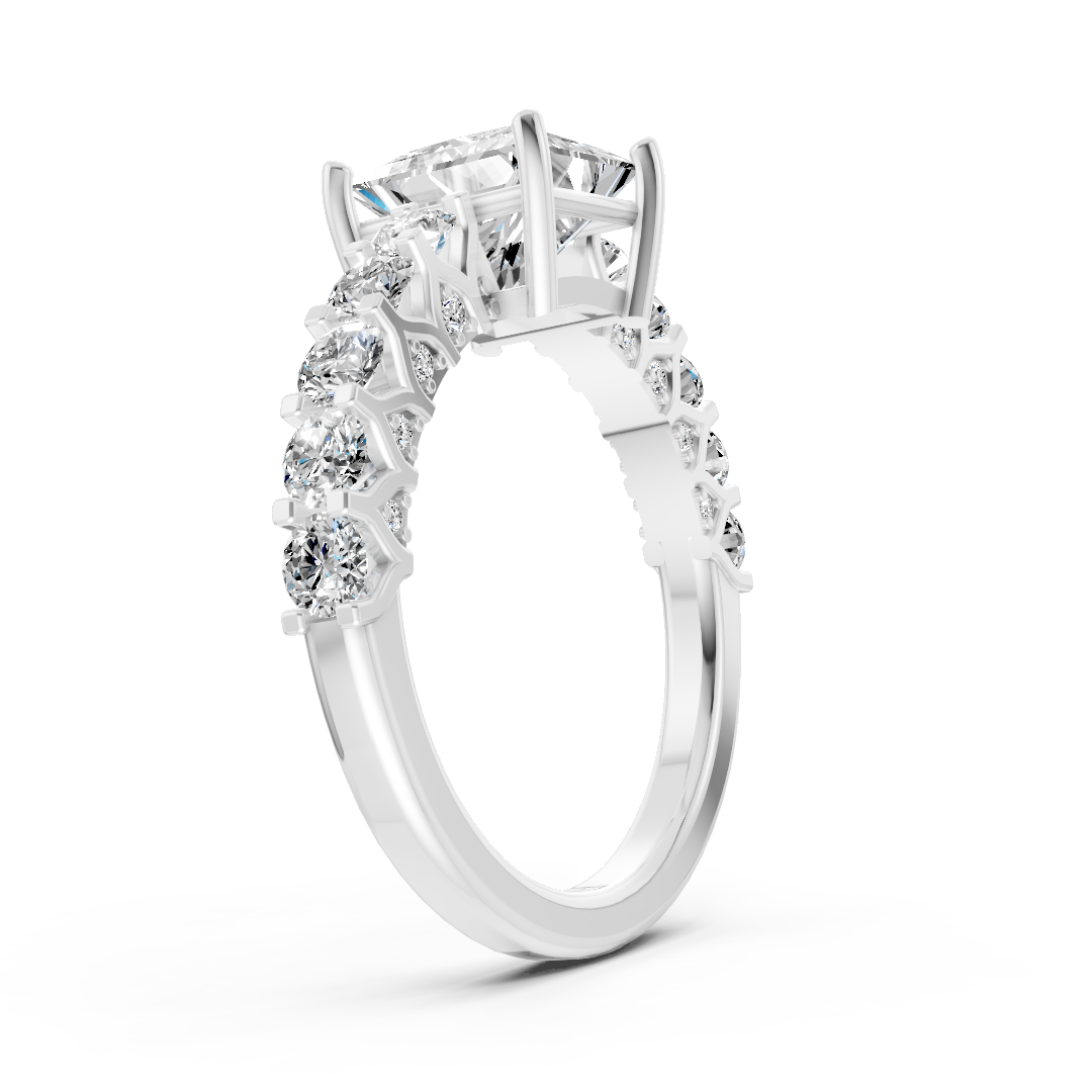 Princess Cut Diamond With Scalloped Graduated Shank Ring