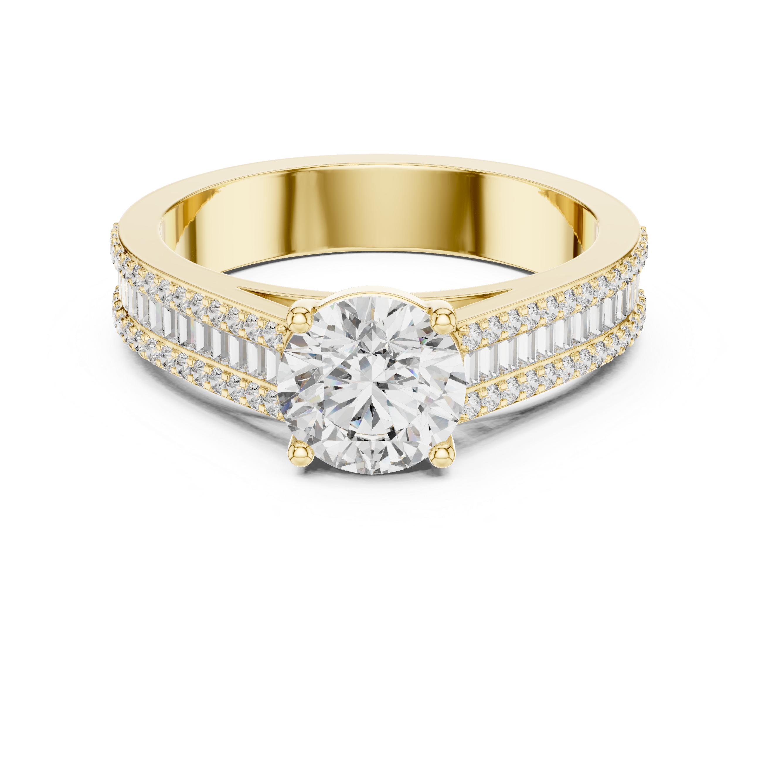 Round Cut Triple Row Pave and Channel Set Diamond Ring