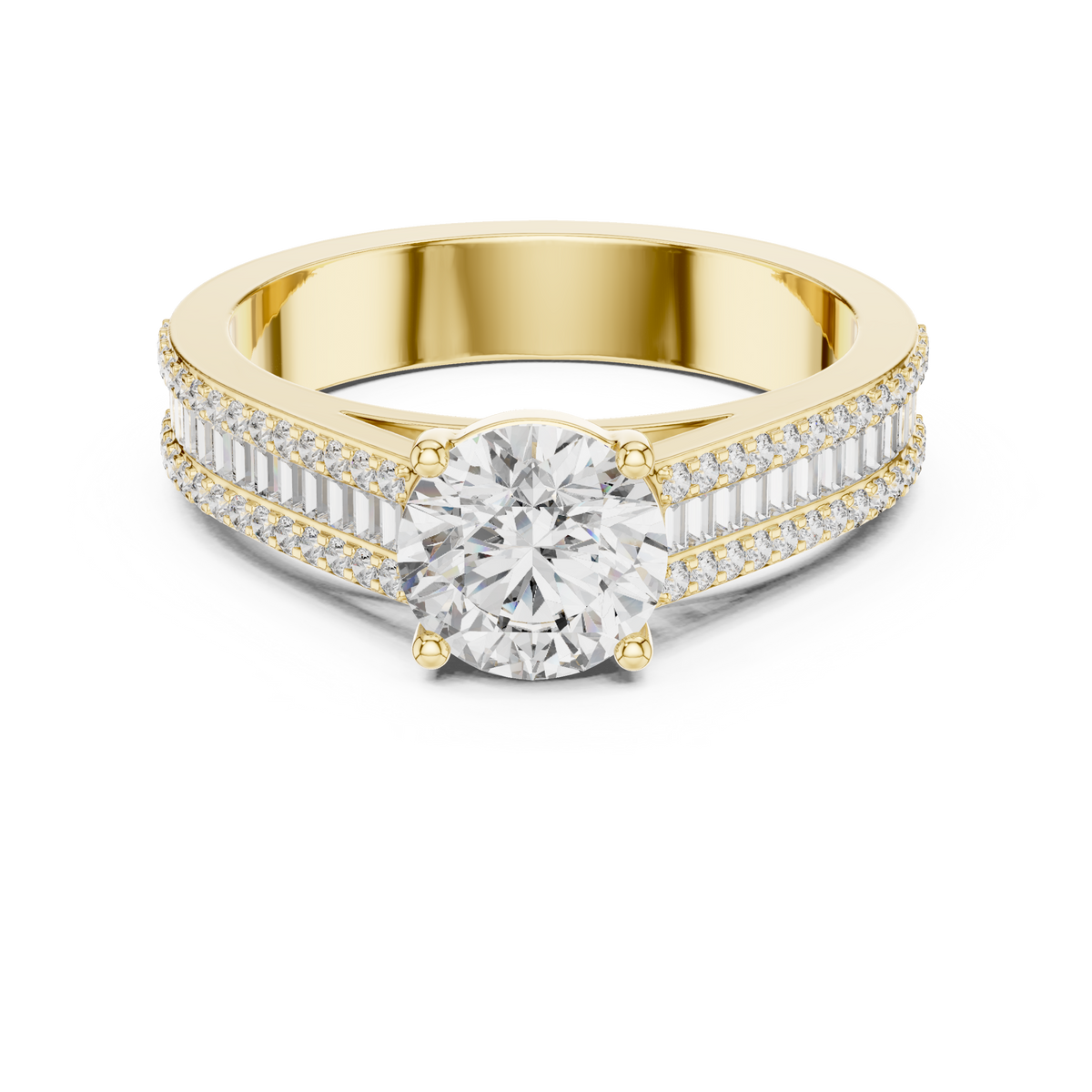 Round Cut Triple Row Pave and Channel Set Diamond Ring