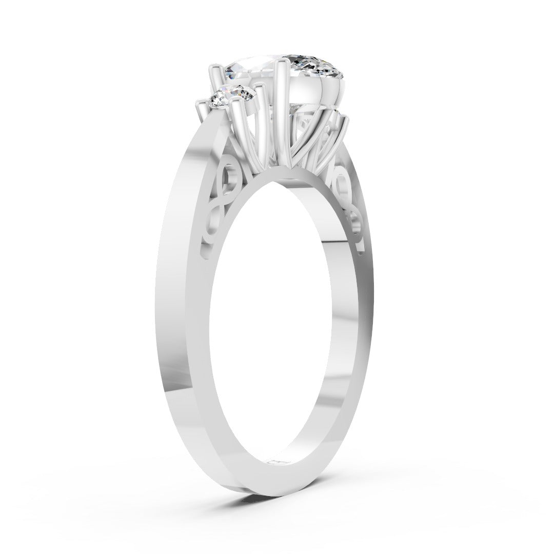 Three-Stone Oval Cut Diamond With Filigree Infinity Band Ring