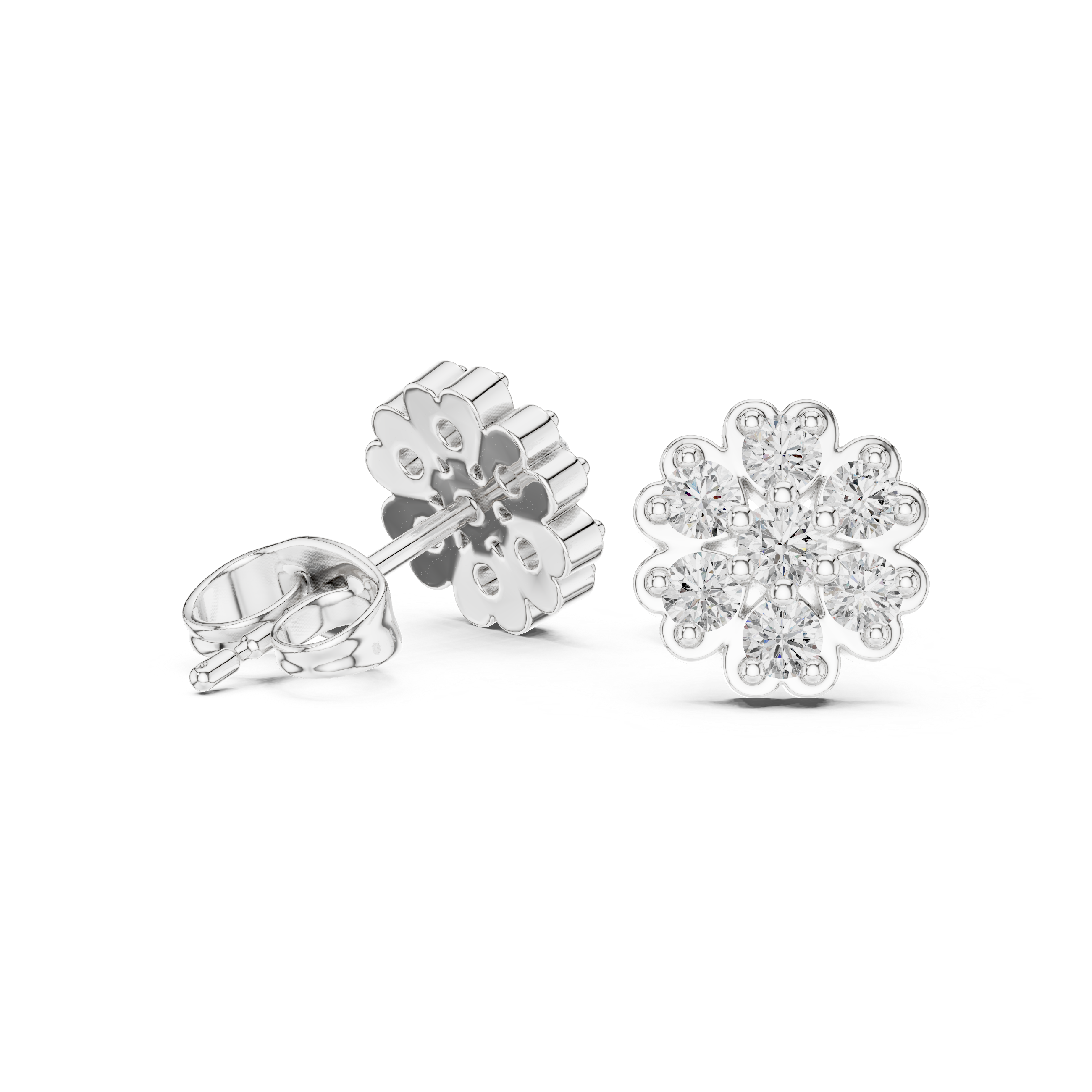 Heart Shape Prong Round Diamond Earring