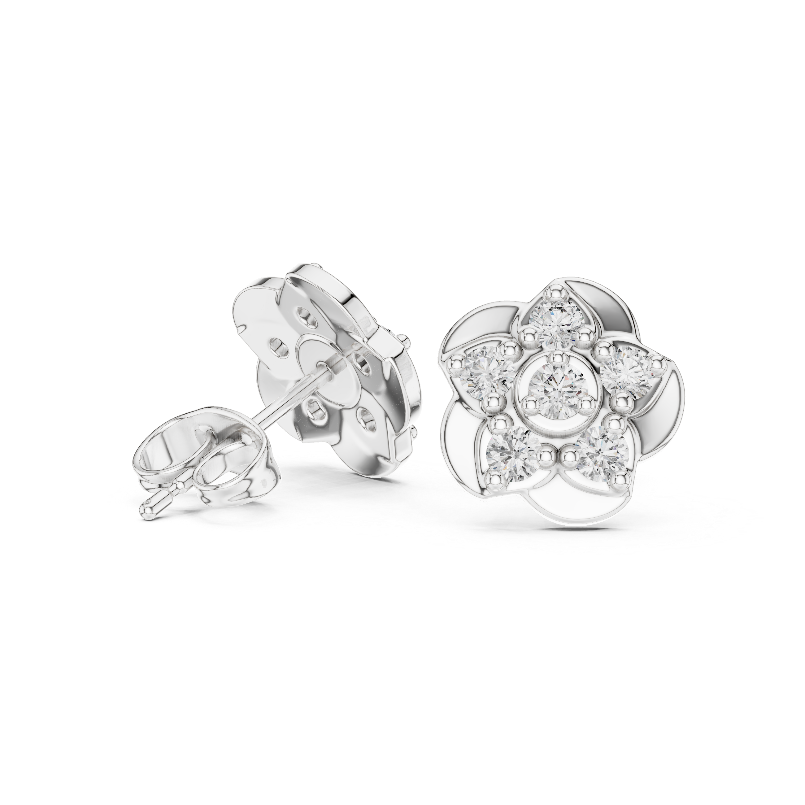 Vintage Six-Stone Round Cut Floating Floral Earrings